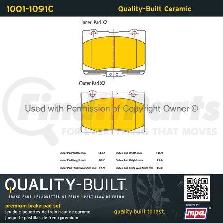 1001-1091C by MPA ELECTRICAL - Quality-Built Premium Ceramic Brake Pads w/ Hardware