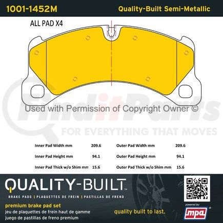 1001-1452M by MPA ELECTRICAL - Quality-Built Premium Semi-Metallic Brake Pads w/ Hardware