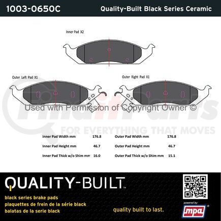 1003-0650C by MPA ELECTRICAL - Quality-Built Black Series Ceramic Brake Pads w/ Hardware