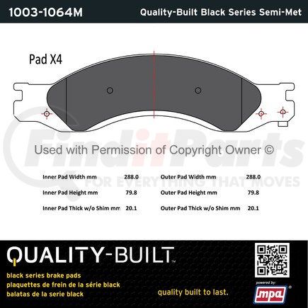 1003-1064M by MPA ELECTRICAL - Quality-Built Black Series Semi-Metallic Brake Pads w/ Hardware