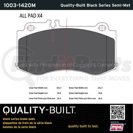 1003-1420M by MPA ELECTRICAL - Quality-Built Black Series Semi-Metallic Brake Pads w/ Hardware