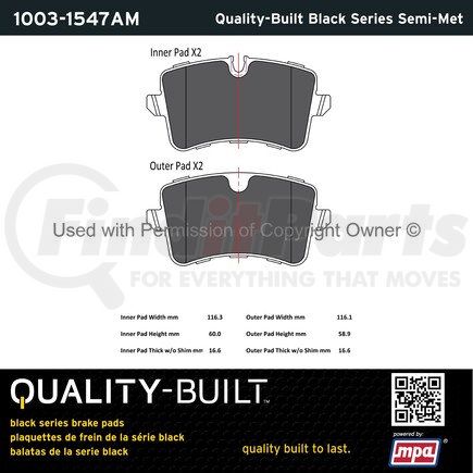 1003-1547AM by MPA ELECTRICAL - Quality-Built Black Series Semi-Metallic Brake Pads w/ Hardware