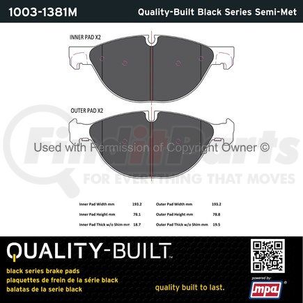 1003-1381M by MPA ELECTRICAL - Quality-Built Black Series Semi-Metallic Brake Pads w/ Hardware