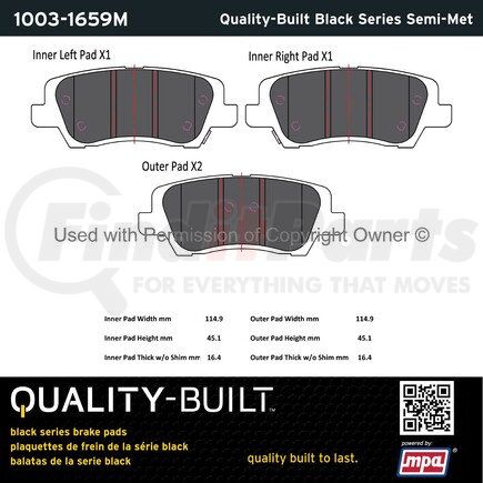 1003-1659M by MPA ELECTRICAL - Quality-Built Black Series Semi-Metallic Brake Pads w/ Hardware