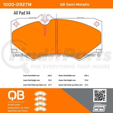 1000-0927M by MPA ELECTRICAL - QB Semi-Metallic Brake Pads