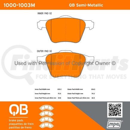 1000-1003M by MPA ELECTRICAL - QB Semi-Metallic Brake Pads