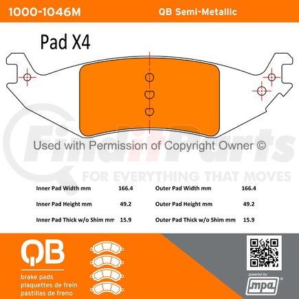 1000-1046M by MPA ELECTRICAL - QB Semi-Metallic Brake Pads