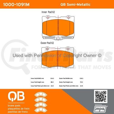 1000-1091M by MPA ELECTRICAL - QB Semi-Metallic Brake Pads