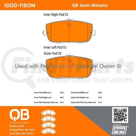 1000-1180M by MPA ELECTRICAL - QB Semi-Metallic Brake Pads