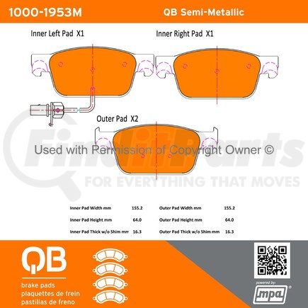 1000-1953M by MPA ELECTRICAL - QB Semi-Metallic Brake Pads