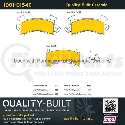 1001-0154C by MPA ELECTRICAL - Quality-Built Disc Brake Pad, Premium, Ceramic, with Hardware