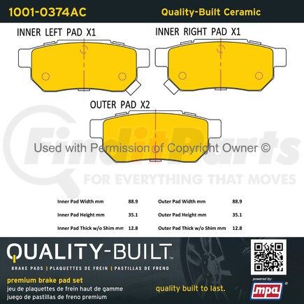 1001-0374AC by MPA ELECTRICAL - Quality-Built Premium Ceramic Brake Pads w/ Hardware