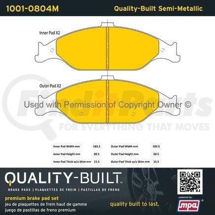 1001-0804M by MPA ELECTRICAL - Quality-Built Premium Semi-Metallic Brake Pads w/ Hardware