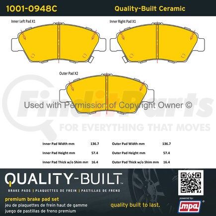 1001-0948C by MPA ELECTRICAL - Quality-Built Disc Brake Pad, Premium, Ceramic, with Hardware