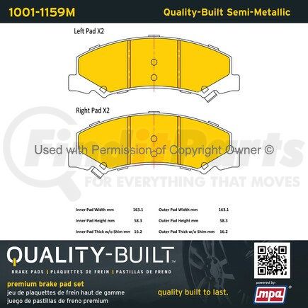 1001-1159M by MPA ELECTRICAL - Quality-Built Premium Disc Brake Pad Set - Semi-Metallic, with Hardware