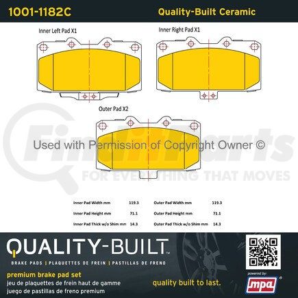 1001-1182C by MPA ELECTRICAL - Quality-Built Premium Ceramic Brake Pads w/ Hardware