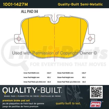 1001-1427M by MPA ELECTRICAL - Quality-Built Premium Semi-Metallic Brake Pads w/ Hardware