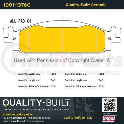 1001-1376C by MPA ELECTRICAL - Quality-Built Disc Brake Pad, Premium, Ceramic, with Hardware