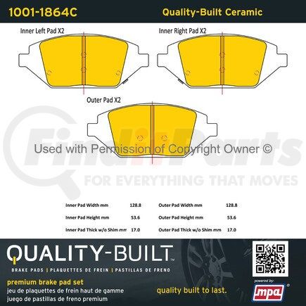 1001-1864C by MPA ELECTRICAL - Quality-Built Premium Ceramic Brake Pads w/ Hardware