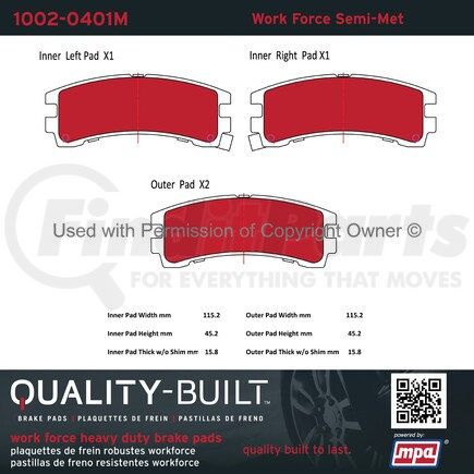 1002-0401M by MPA ELECTRICAL - Quality-Built Work Force Heavy Duty Brake Pads w/ Hardware