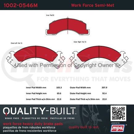 1002-0546M by MPA ELECTRICAL - Quality-Built Work Force Heavy Duty Brake Pads