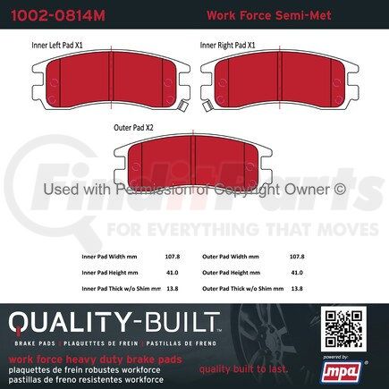 1002-0814M by MPA ELECTRICAL - Quality-Built Disc Brake Pad Set - Work Force, Heavy Duty, with Hardware