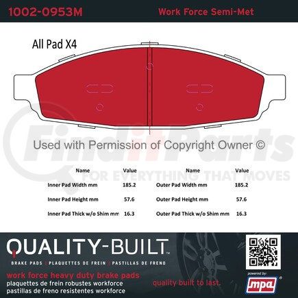 1002-0953M by MPA ELECTRICAL - Quality-Built Work Force Heavy Duty Brake Pads w/ Hardware