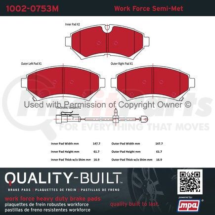 1002-0753M by MPA ELECTRICAL - Quality-Built Work Force Heavy Duty Brake Pads w/ Hardware