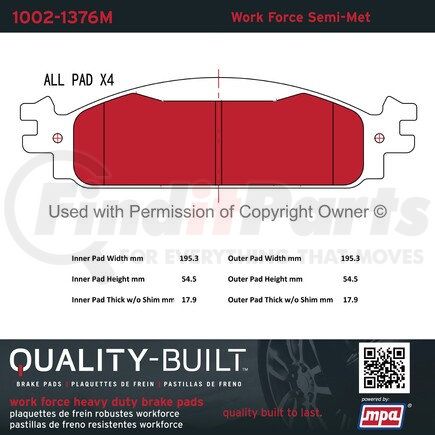 1002-1376M by MPA ELECTRICAL - Quality-Built Work Force Heavy Duty Brake Pads w/ Hardware