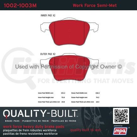 1002-1003M by MPA ELECTRICAL - Quality-Built Work Force Heavy Duty Brake Pads w/ Hardware