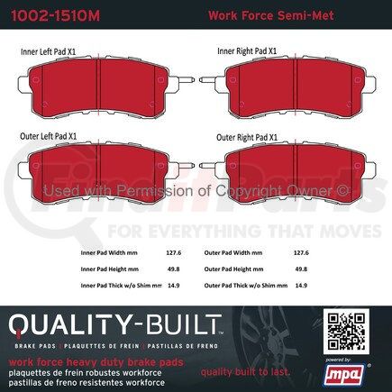 1002-1510M by MPA ELECTRICAL - Quality-Built Work Force Heavy Duty Brake Pads w/ Hardware