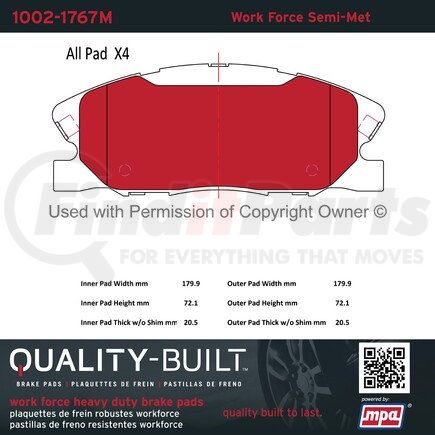 1002-1767M by MPA ELECTRICAL - Quality-Built Work Force Heavy Duty Brake Pads w/ Hardware