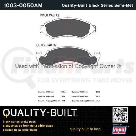 1003-0050AM by MPA ELECTRICAL - Quality-Built Disc Brake Pad Set - Black Series, Semi-Metallic, with Hardware