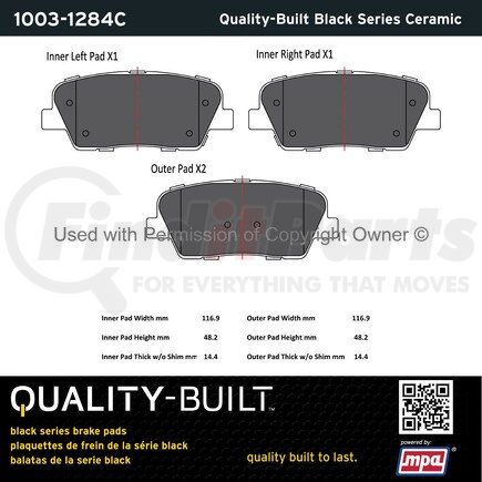 1003-1284C by MPA ELECTRICAL - Quality-Built Black Series Ceramic Brake Pads w/ Hardware