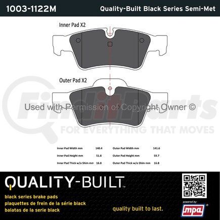 1003-1122M by MPA ELECTRICAL - Quality-Built Black Series Semi-Metallic Brake Pads w/ Hardware