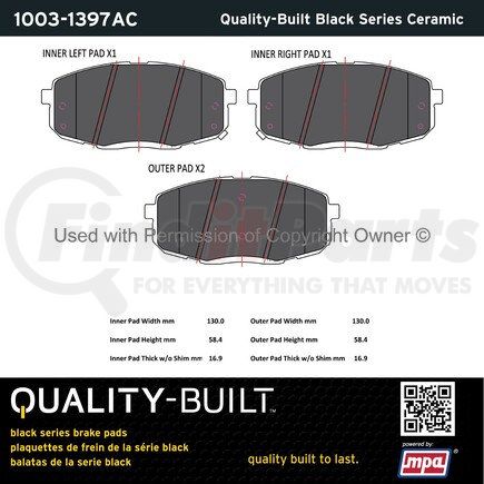 1003-1397AC by MPA ELECTRICAL - Quality-Built Disc Brake Pad Set - Black Series, Ceramic, with Hardware