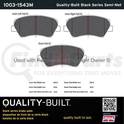 1003-1543M by MPA ELECTRICAL - Quality-Built Disc Brake Pad Set - Black Series, Semi-Metallic, with Hardware