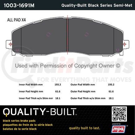 1003-1691M by MPA ELECTRICAL - Quality-Built Disc Brake Pad Set - Black Series, Semi-Metallic, with Hardware