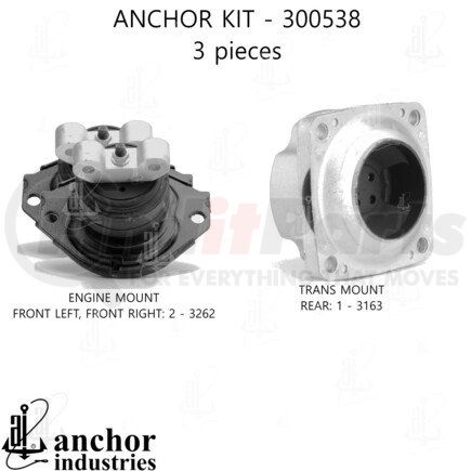 300538 by ANCHOR MOTOR MOUNTS - Engine Mount Kit - 3-Piece Kit, for 2011-2022 Dodge Charger