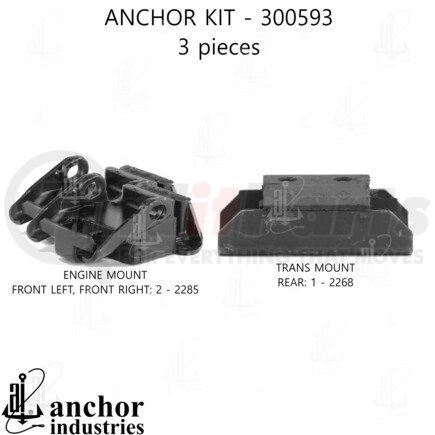 300593 by ANCHOR MOTOR MOUNTS - Engine Mount Kit - 3-Piece Kit, (2) Front R/L Engine Mount, (1) Rear Trans Mount