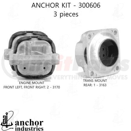 300606 by ANCHOR MOTOR MOUNTS - Engine Mount Kit - 3-Piece Kit, (2) Front R/L Engine Mount, (1) Rear Trans Mount