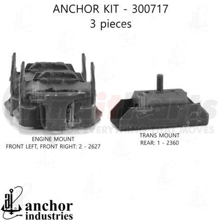 300717 by ANCHOR MOTOR MOUNTS - Engine Mount Kit - 3-Piece Kit, (2) Front R/L Engine Mount, (1) Rear Trans Mount