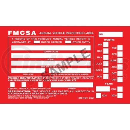 1340 by JJ KELLER - Annual Vehicle Inspection Label - Aluminum w/ Punch Boxes - English, 6" x 3.5"