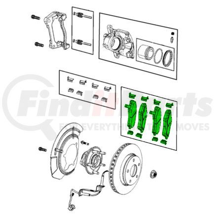 2AMV3327AB by MOPAR - Disc Brake Pad Set - Front, For 2014-2018 Jeep Cherokee