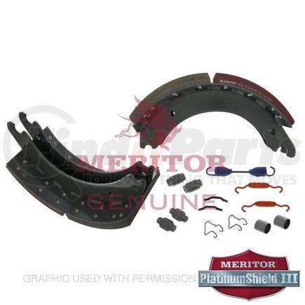 KSMA23014707QP by MERITOR - Drum Brake Shoe Kit - 16.5" x 7", Q Plus, 23K GAWR, Platinum Shield III, 28 Rivet Holes