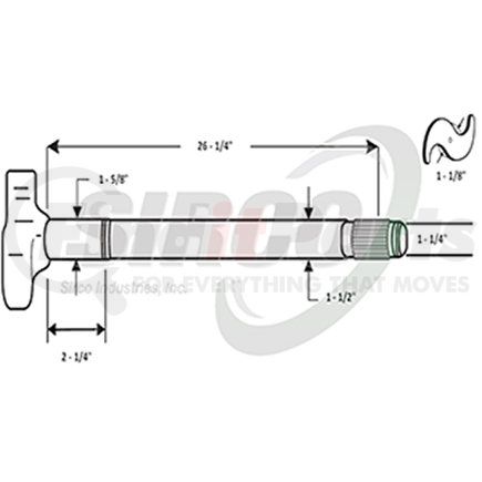 C315R by SIRCO - Air Brake Camshaft - RH, 1-1/8" Head, 1-1/2"-28 Spline, 1-5/8" Journal