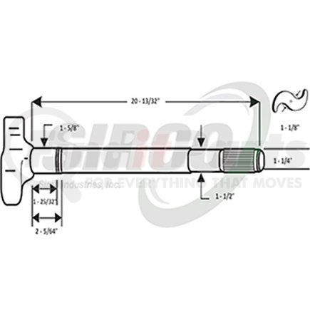 C444BR by SIRCO - Air Brake Camshaft - RH, 1-1/8" Head, 1-1/2"-28 Spline, 1-5/8" D Journal