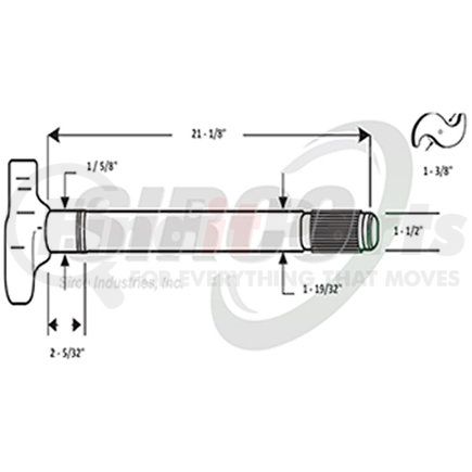 C100R by SIRCO - Air Brake Camshaft - RH, 1-3/8" Head, 1-5/8"-37 Spline, 1-5/8" Journal