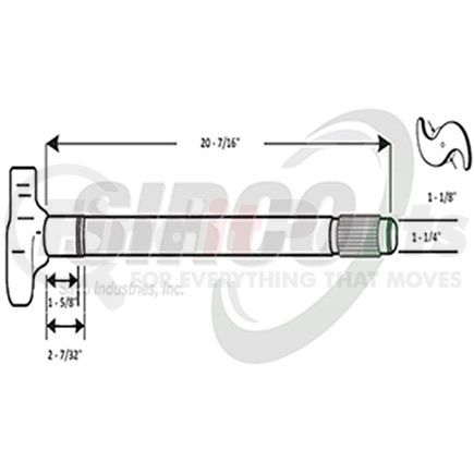 C520L by SIRCO - Air Brake Camshaft - LH, 1-1/8" Head, 1-1/2"-28 Spline, 1-1/2" D Journal