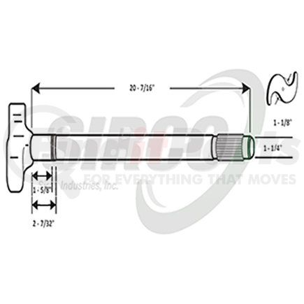 C521R by SIRCO - Air Brake Camshaft - RH, 1-1/8" Head, 1-1/2"-28 Spline, 1-1/2" D Journal